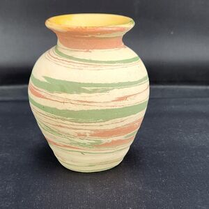 VTG 4" Pottery Vase Green Swirl Silver Springs Florida NILOAK STYLE Brush Holder